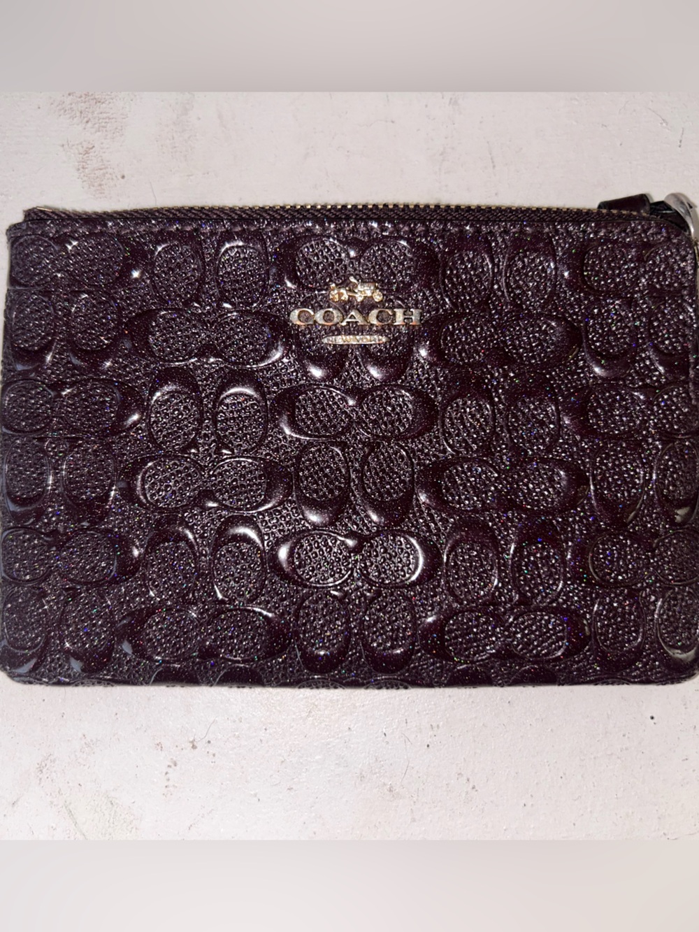Coach Purple Signature Embossed Leather Zip Card Holder